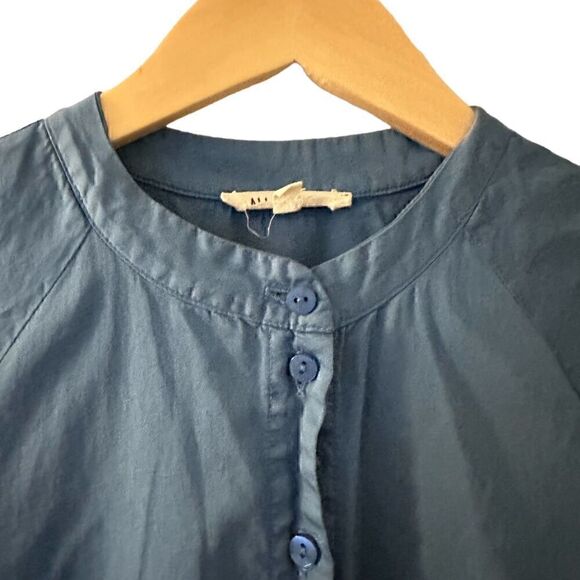 Ali Golden Blue Cotton Button Up Short Sleeve Tiered Ruffled Maxi Dress Size S - Picture 8 of 11